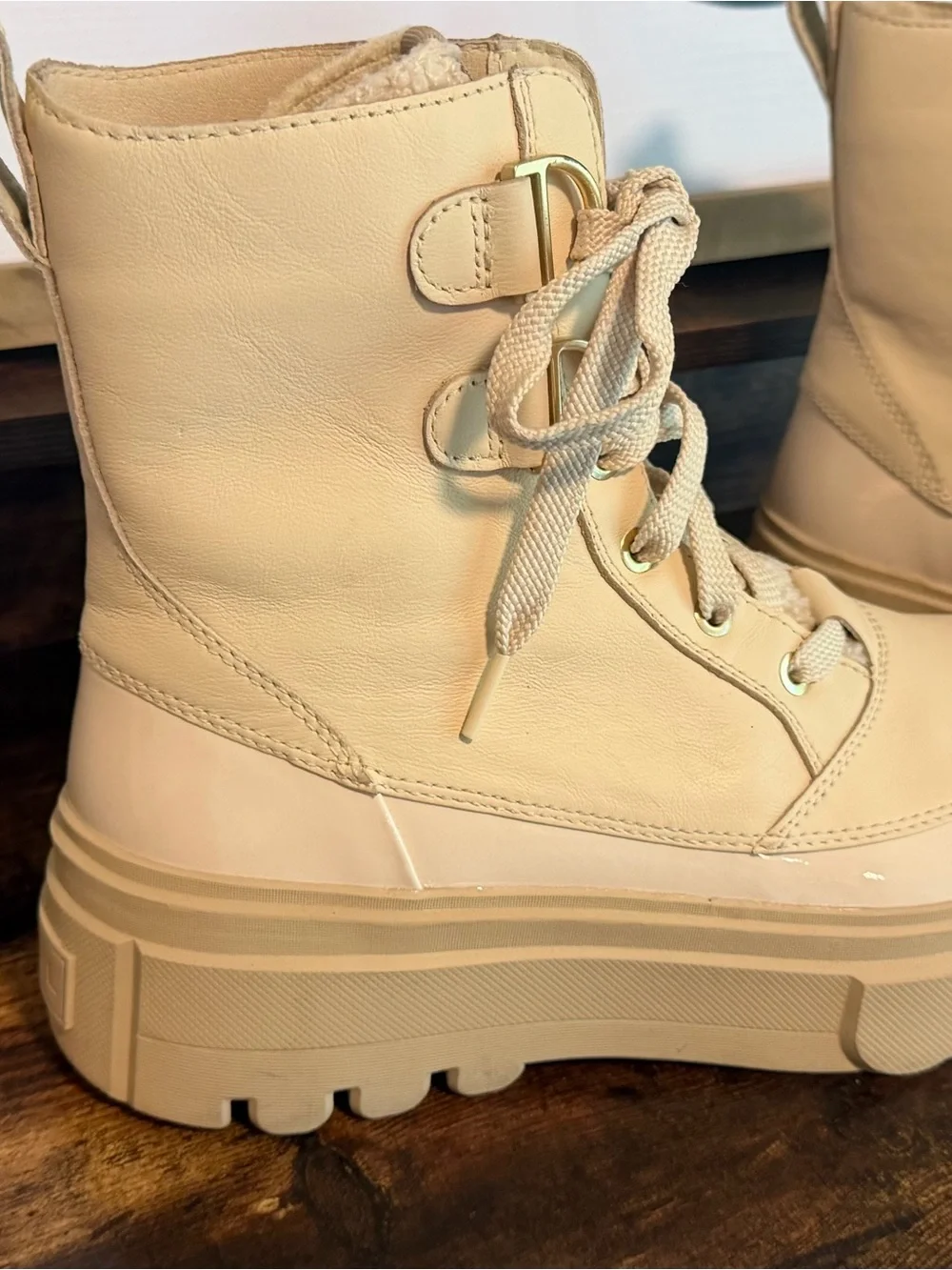Sorel Cream Lace-Up Platform Combat Boots